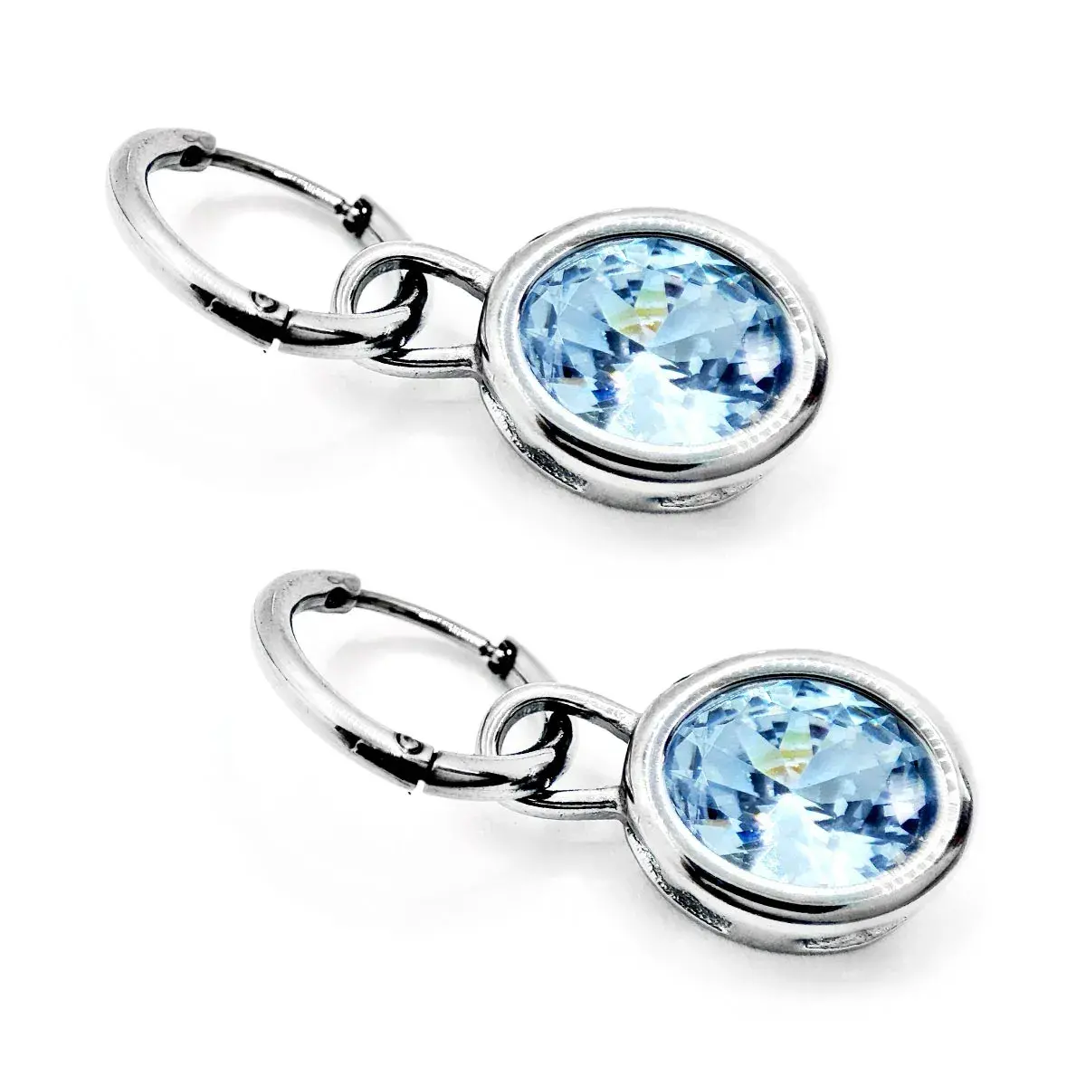 Aretes Acero Inox Plateado Arracada Cristal Oval Colgante