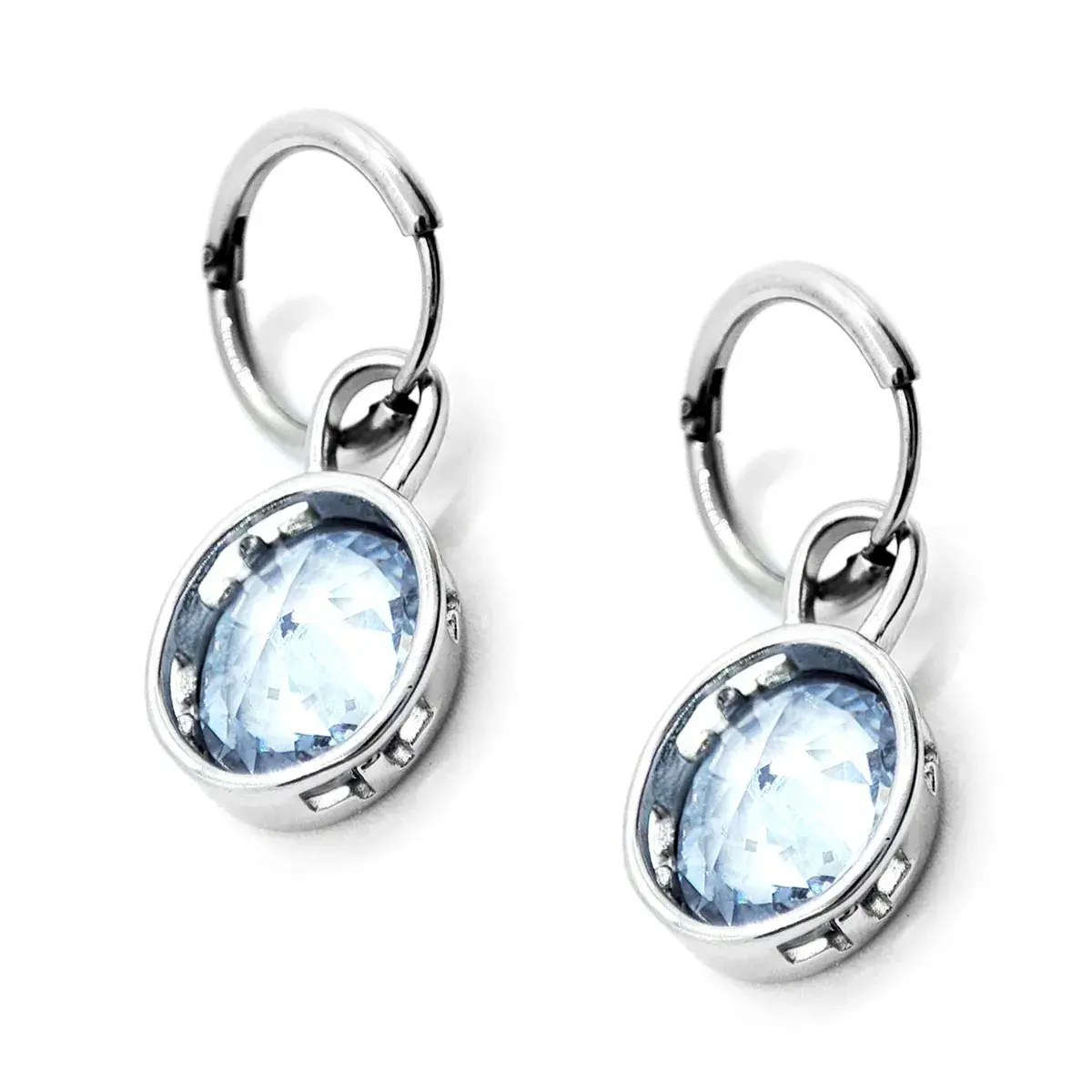 Aretes Acero Inox Plateado Arracada Cristal Oval Colgante
