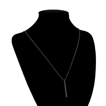 Collar Acero Negro Cadena Barbada Barra Rectangular