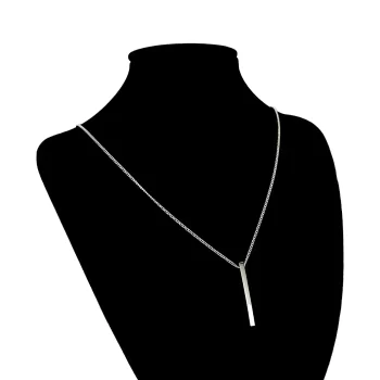 Collar Acero Plateado Cadena Barbada Barra Rectangular