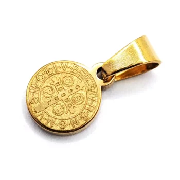 Dije Acero Inox Dorado Medalla Sacramental San Benito 9mm