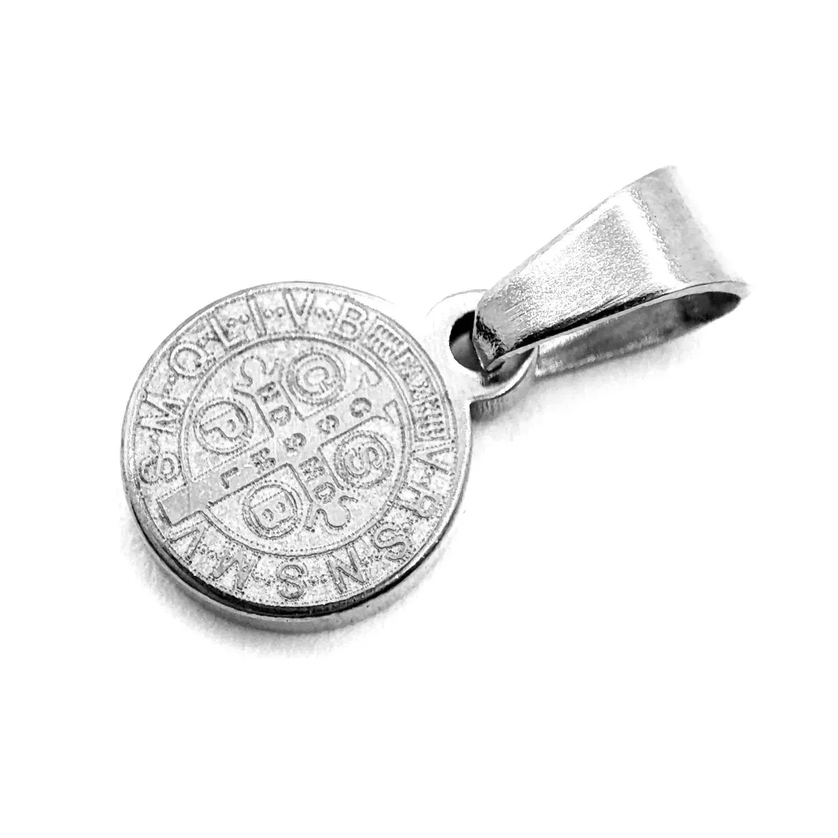 Dije Acero Plateado Medalla Sacramental San Benito 9mm