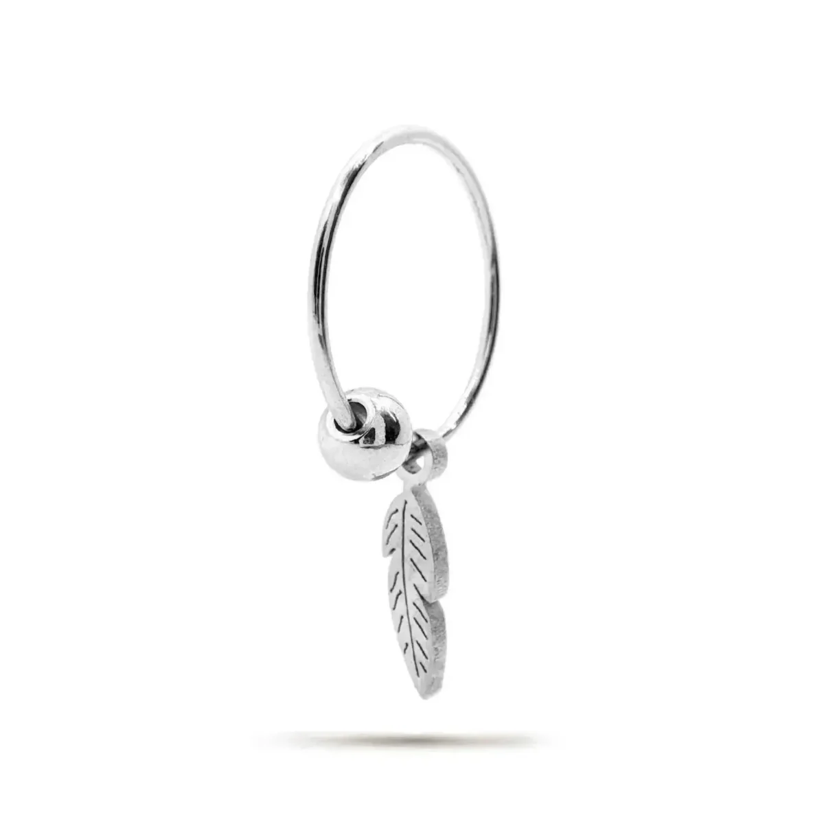Piercing de Oreja Acero Plateado Arracada Pluma Colgante