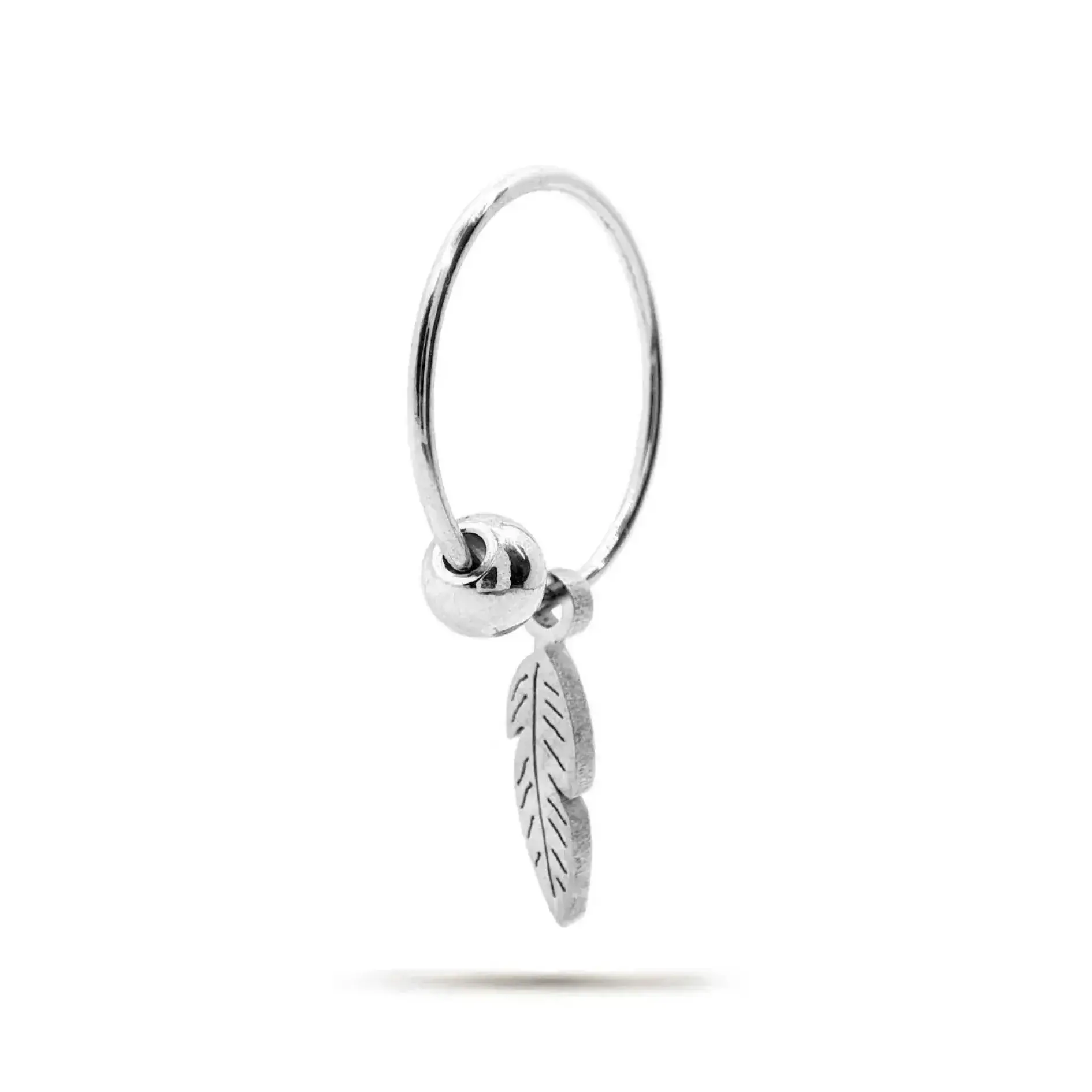 Piercing de Oreja Acero Plateado Arracada Pluma Colgante