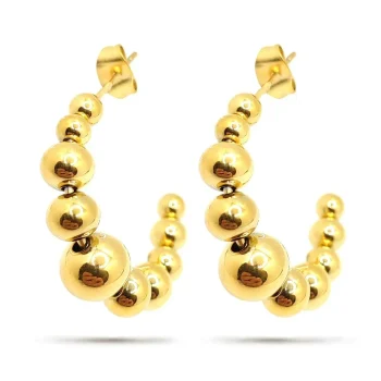 Aretes Acero Dorado Media Arracada Balines Degradados