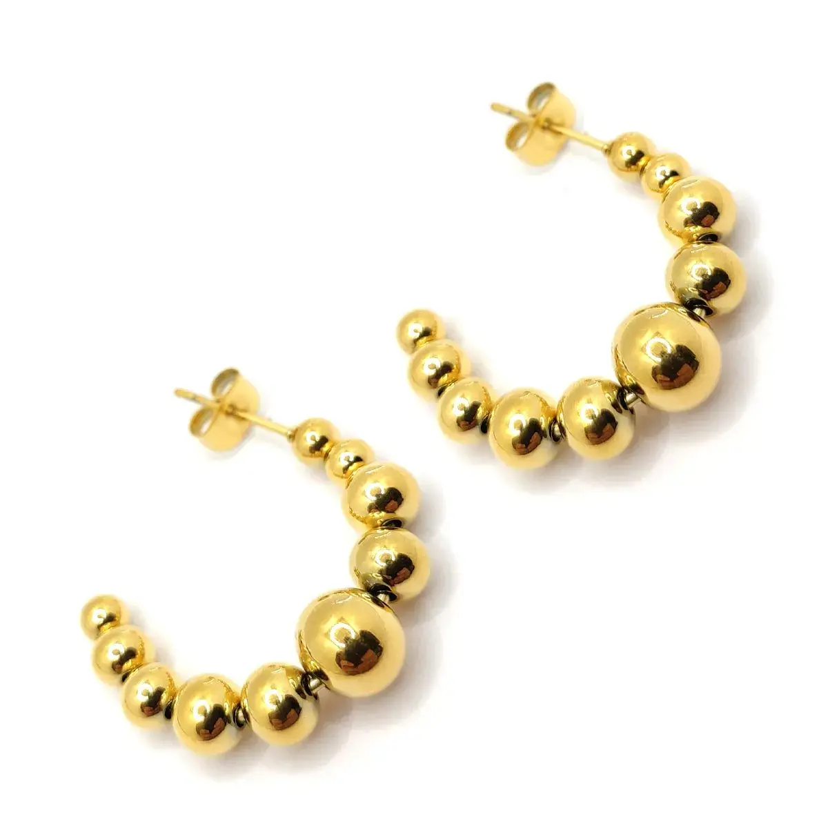 Aretes Acero Dorado Media Arracada Balines Degradados