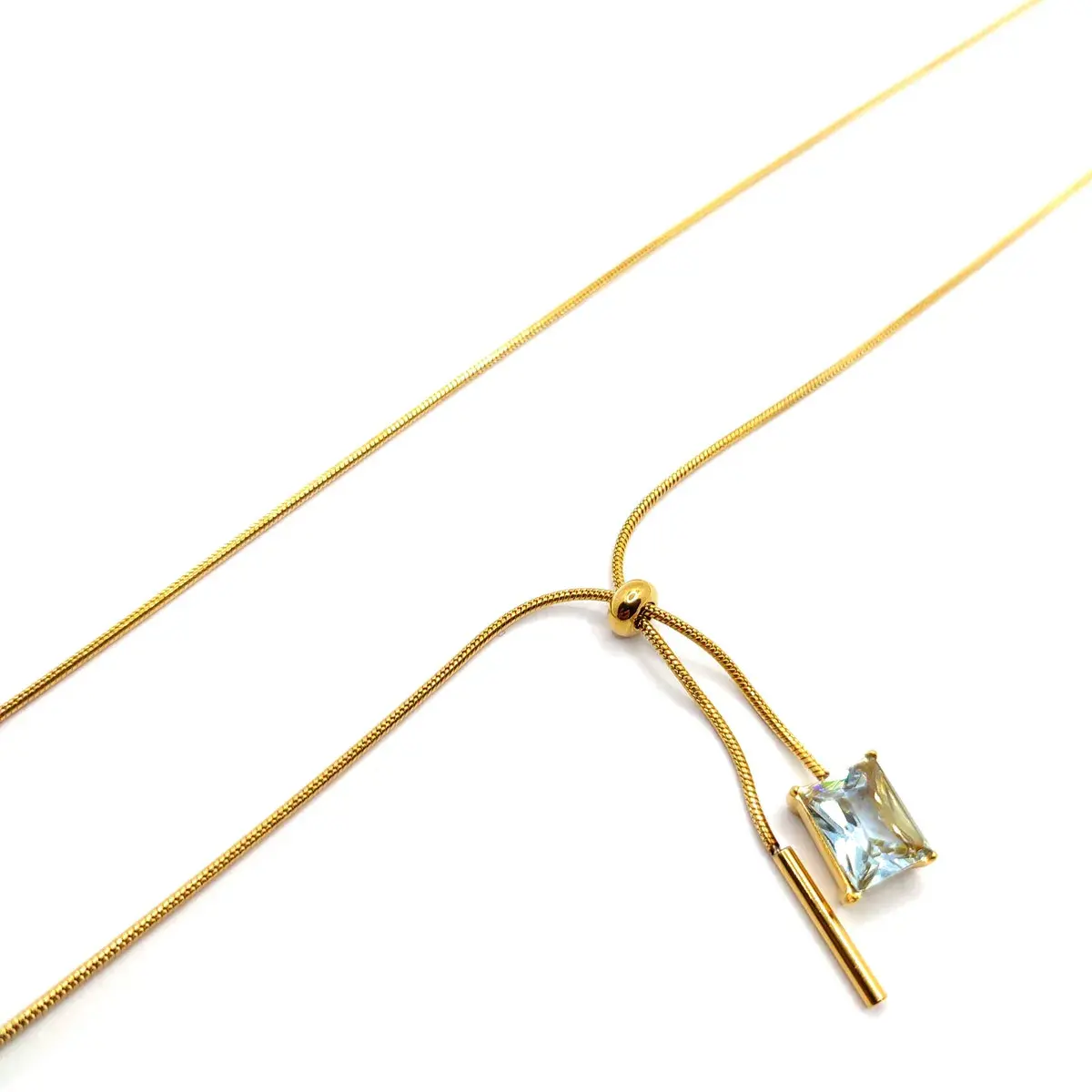 Collar Acero Dorado Corbatero Cola de Rata con Cristal