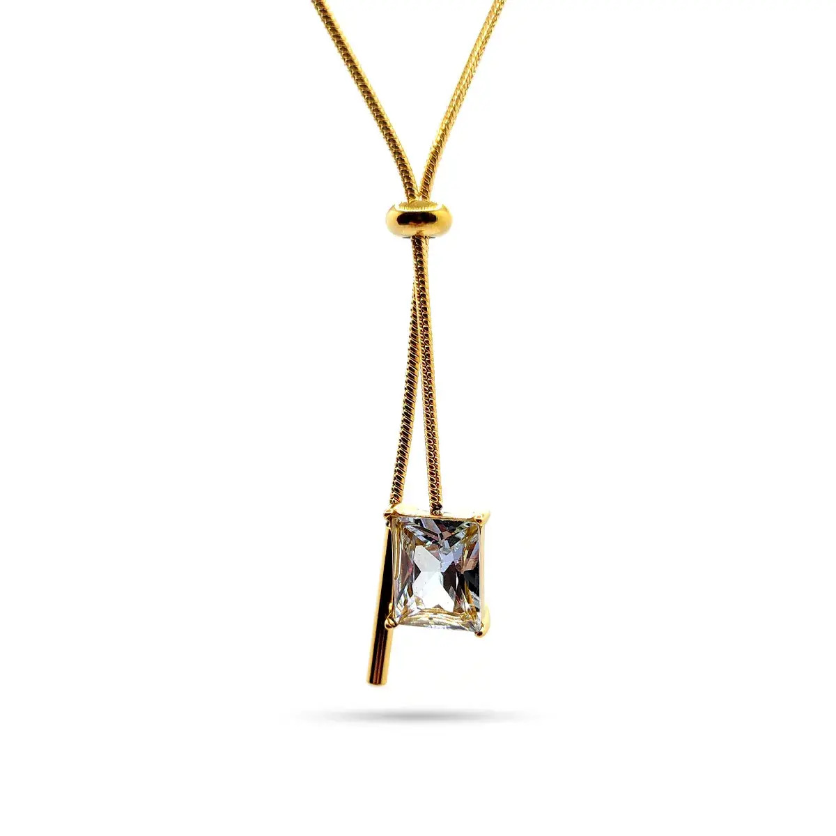 Collar Acero Dorado Corbatero Cola de Rata con Cristal