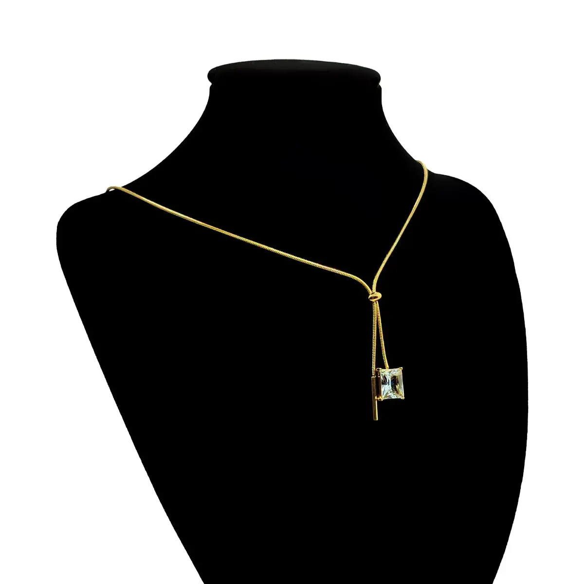 Collar Acero Dorado Corbatero Cola de Rata con Cristal