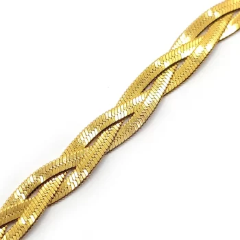 Collar Acero Dorado Triple Cadena Planchada Trenzada 1