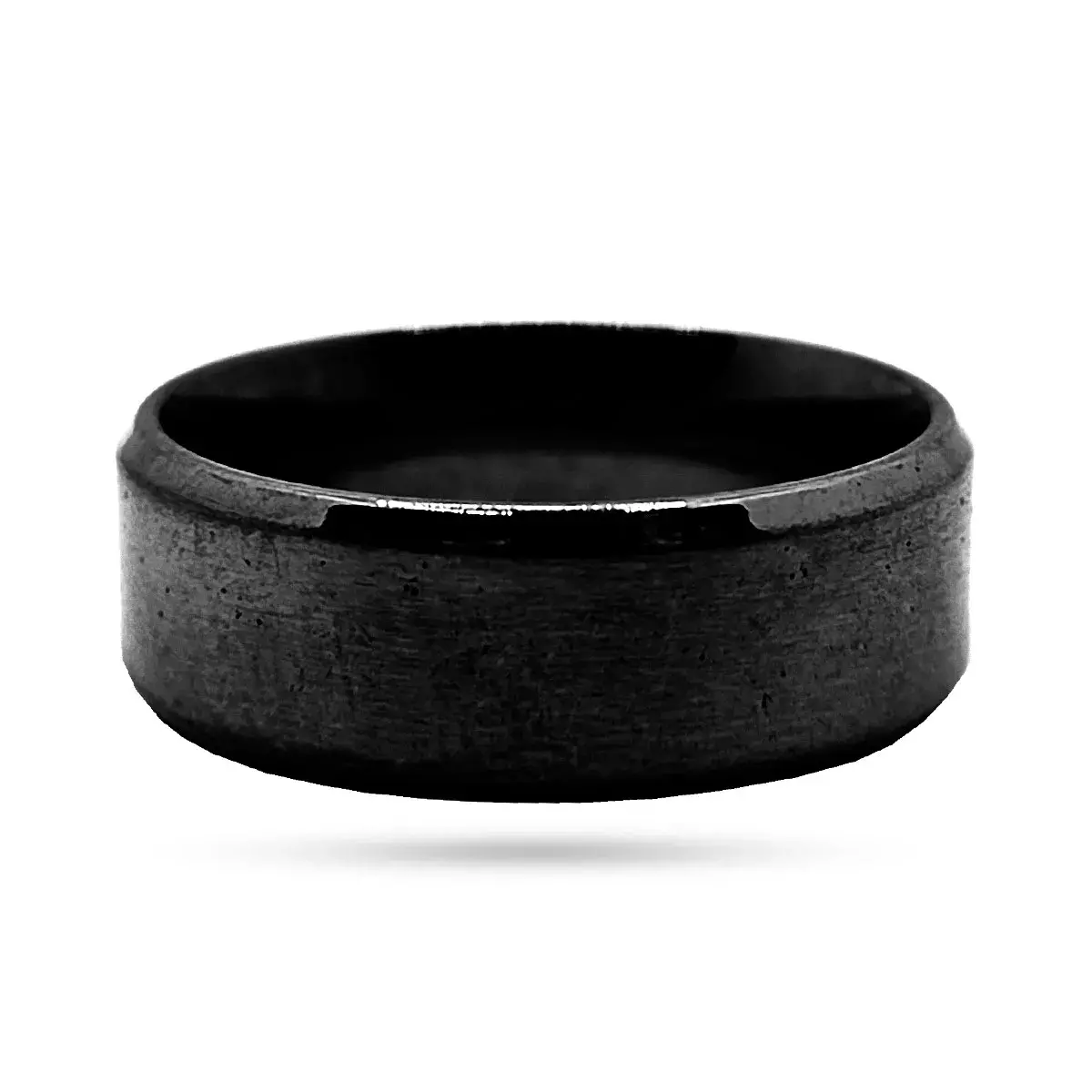 Anillo Acero Inox Negro Argolla Satinado Biselado 8mm