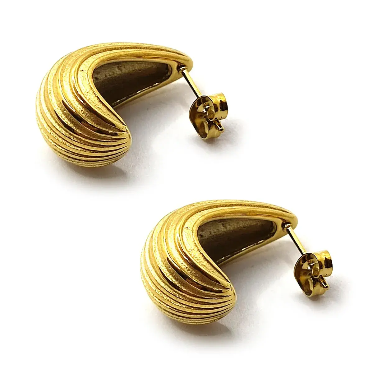 Aretes Acero Inox Dorado Gota de Agua Rayada Chunky Chica