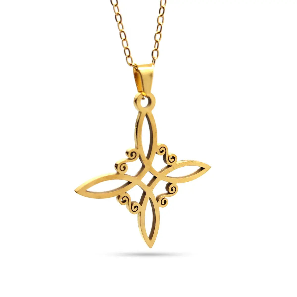 Collar Acero Dorado Nudo de Bruja Amuleto Protección 3cm