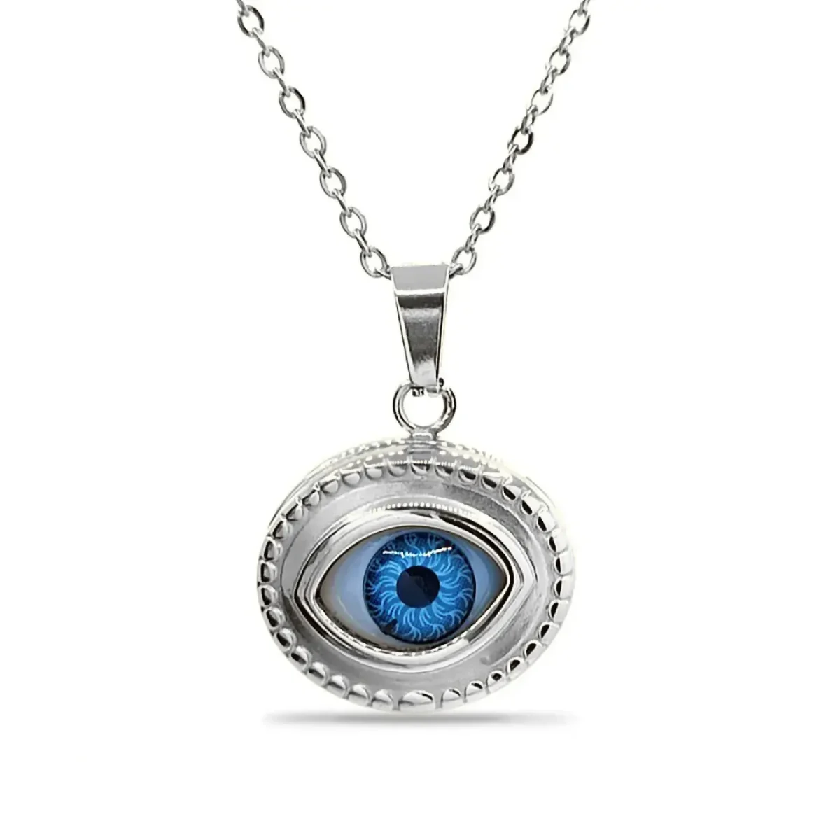 Collar Acero Inox Relicario Oval Ojo Realista Azul (8)