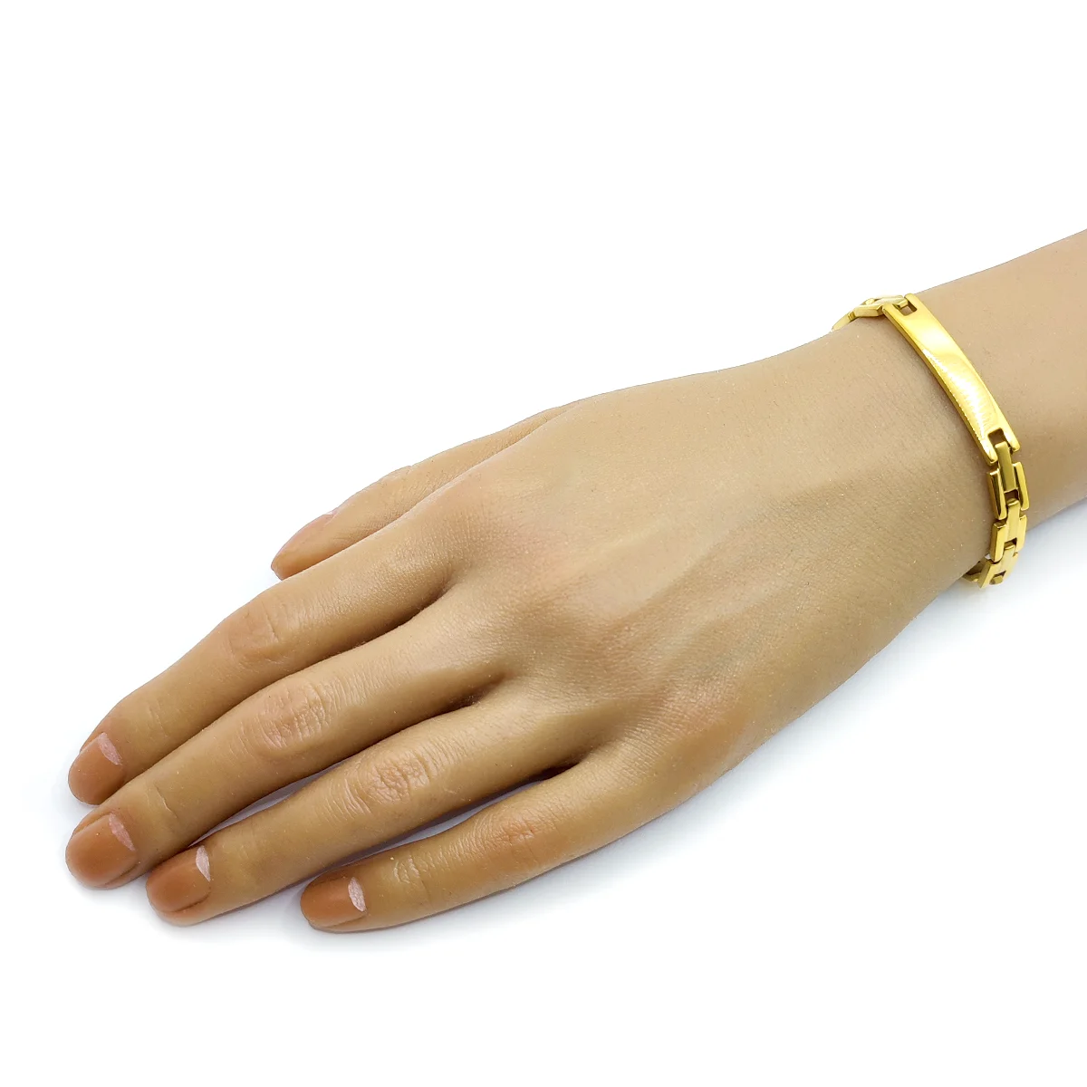 Pulsera Acero Dorado Tipo Esclava Clásica Placa 7mm