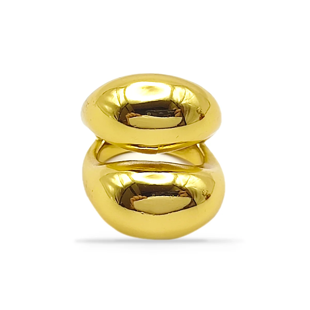 Anillo Acero Dorado Gotas Gruesas Dobles Diseño Chunky