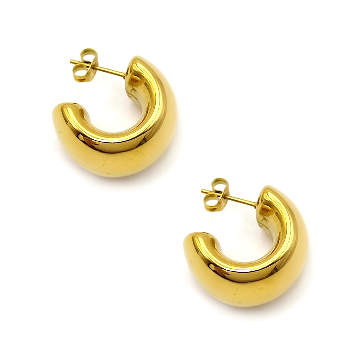 Aretes Acero Dorado Media Arracada Chica C Gruesa Lisa