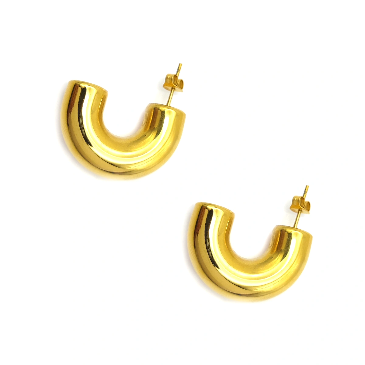 Aretes Acero Dorado Media Arracada En C Chunky Ligera (2)