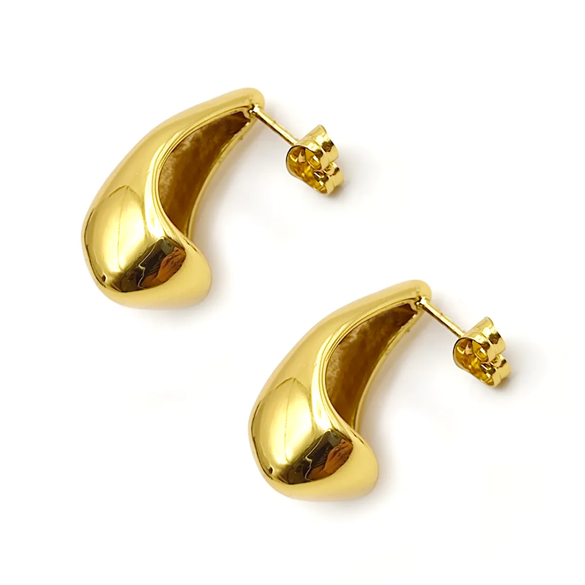 Aretes Acero Inox Dorado Gota Chunky Irregular de Moda