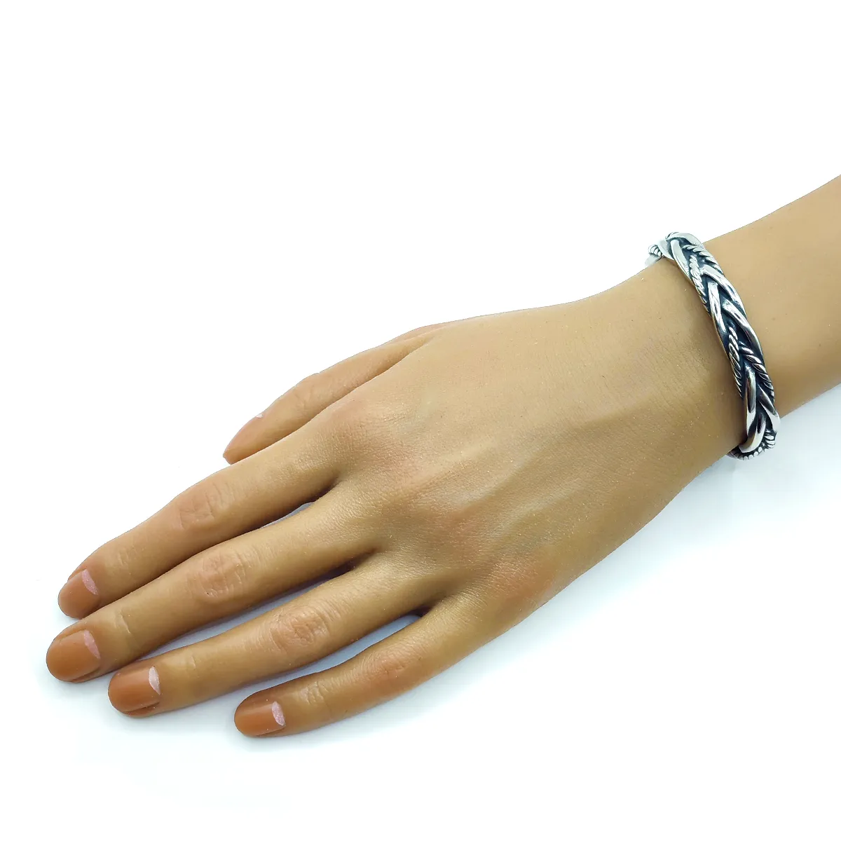 Pulsera Acero Inox Plateado Trenzada Torcida Hombre (3)