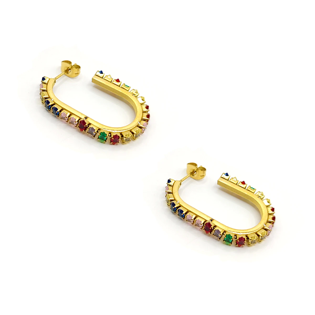 Aretes Acero Dorado Arracadas Cristales Multicolor Oval (2)