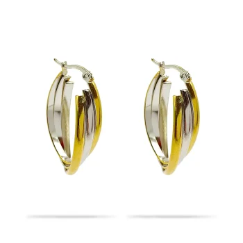 Aretes Acero Inox Bicolor Arracadas Triple Cruzadas Oval