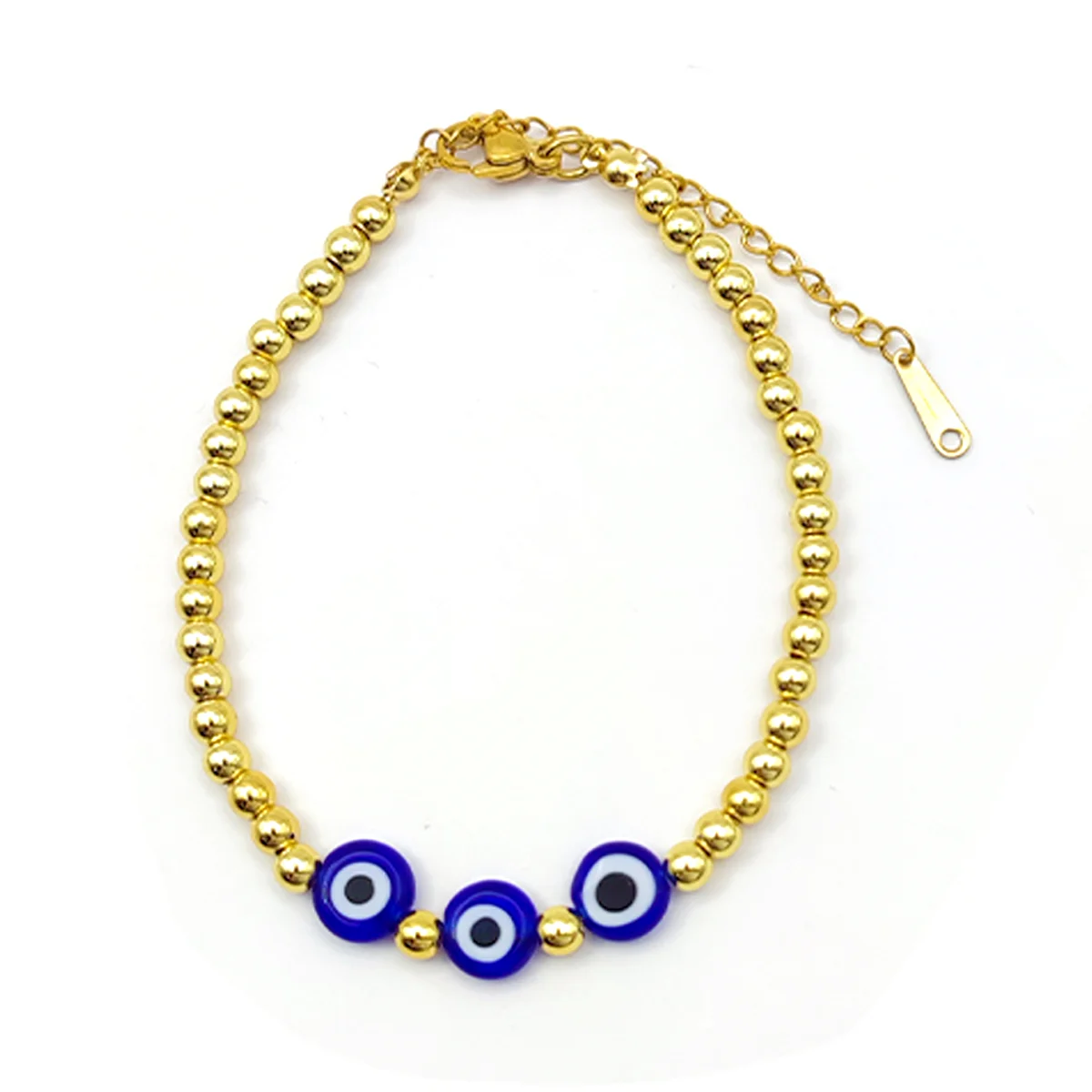 Pulsera Acero Dorado Balines Ojo Turco Azul Protección