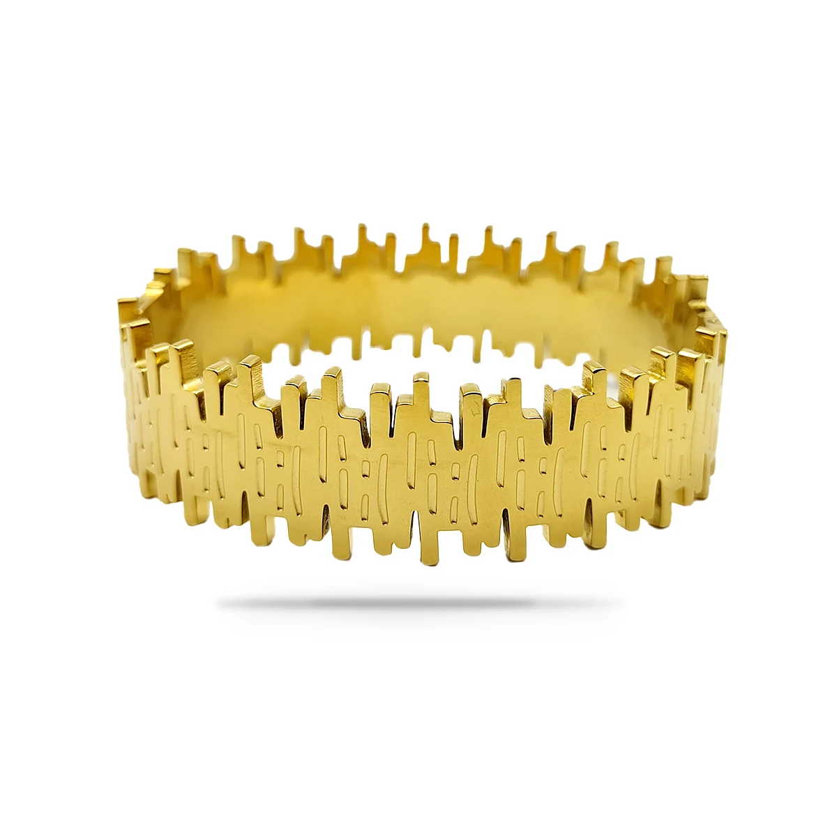 Pulsera Acero Dorado Brazalete Corteza Irregular Detalles