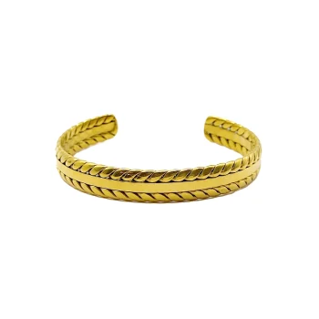 Pulsera Acero Dorado Brazalete Linea Contorno Espigas