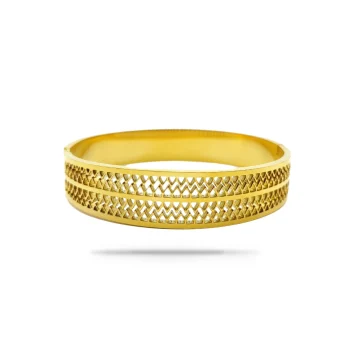 Pulsera Acero Dorado Brazalete Textura Zig Zag Malla