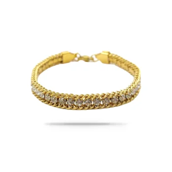 Pulsera Acero Dorado Cadena Tejido Zirconia Clara Brillo