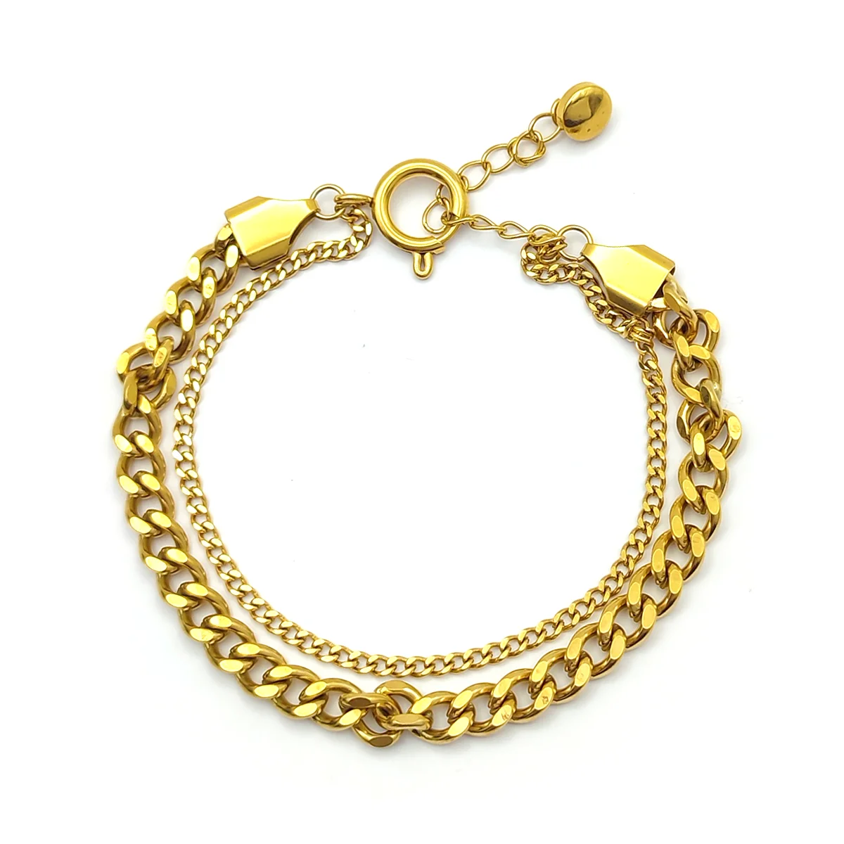 Pulsera Acero Dorado Doble Cadena Barbada Clasica Moda