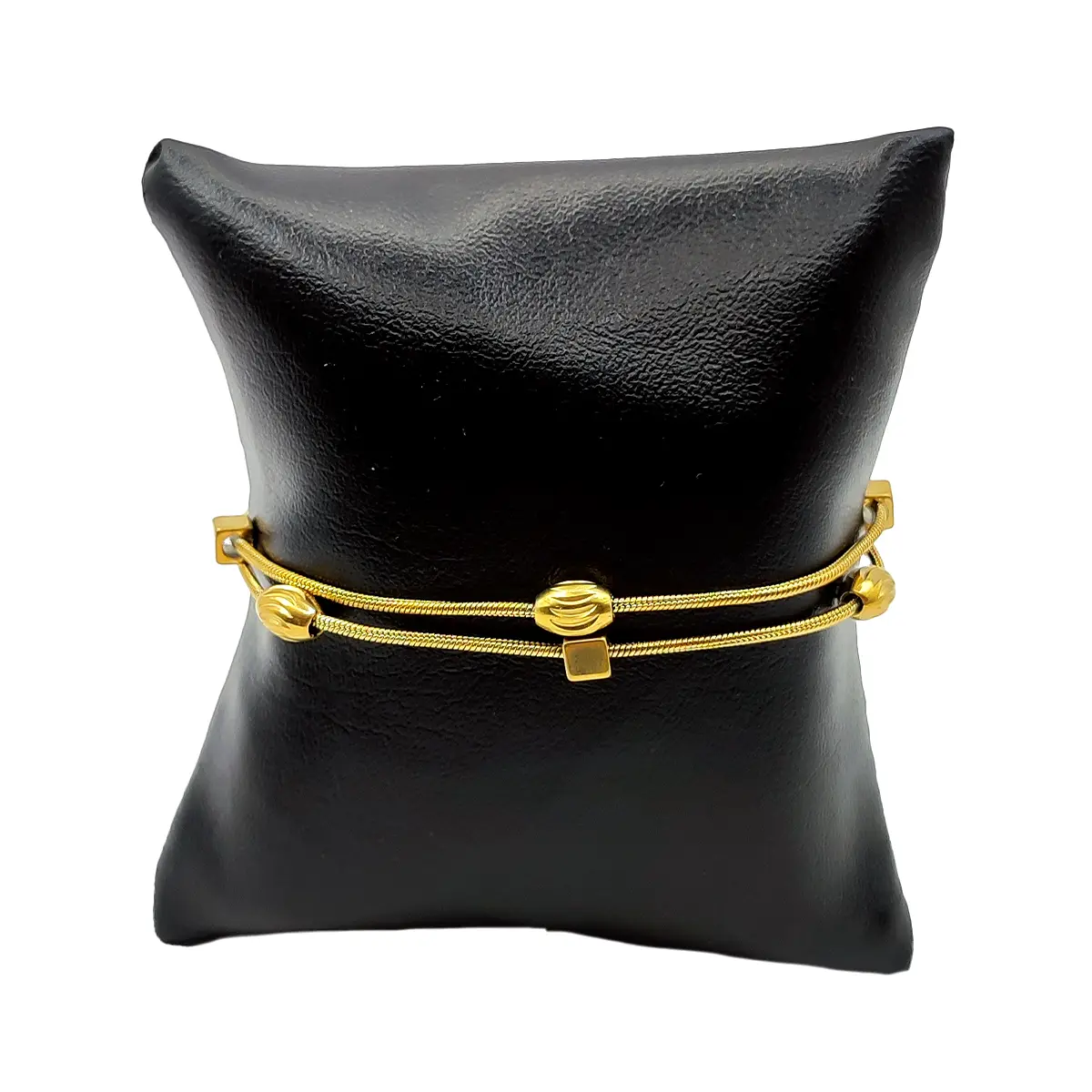 Pulsera Acero Dorado Doble Cola de Rata Barriles Cubos (1)