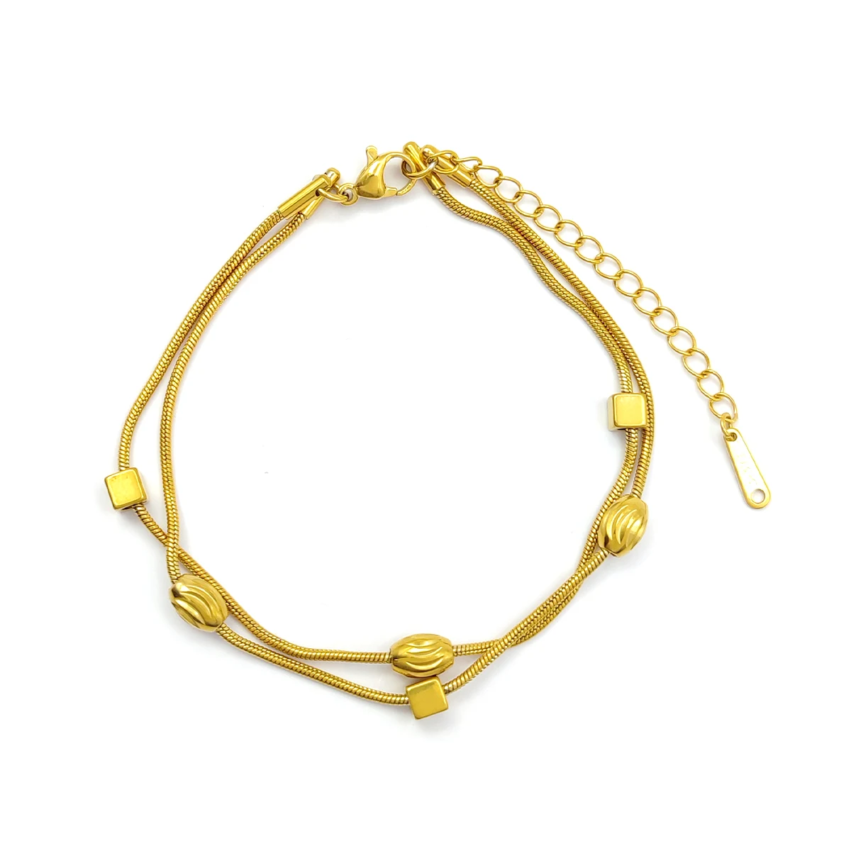 Pulsera Acero Dorado Doble Cola de Rata Barriles Cubos
