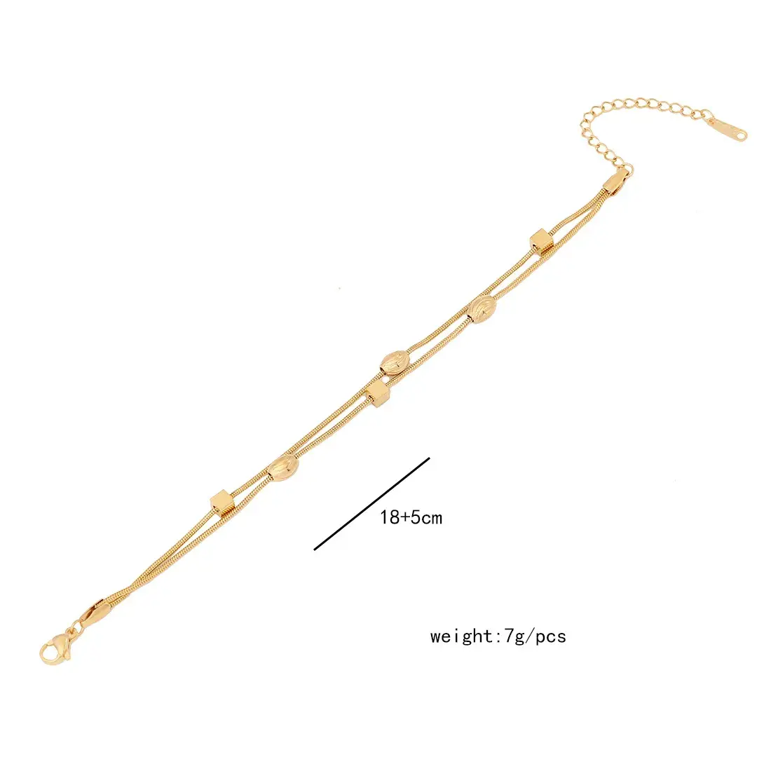 Pulsera Acero Dorado Doble Cola de Rata Barriles Cubos