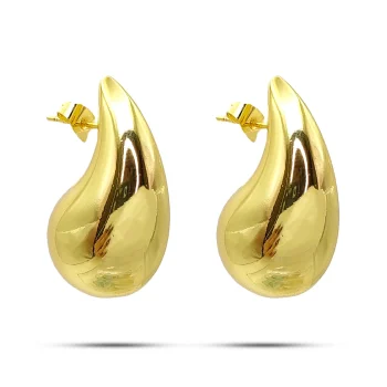 Aretes Acero Dorado Gota Agua Lisa Moda Chunky