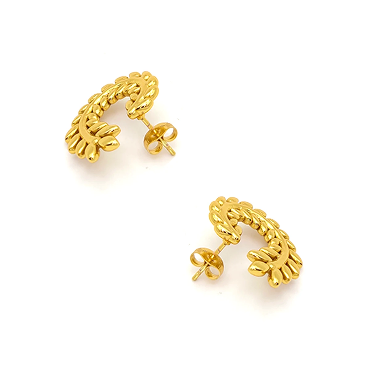 Aretes Acero Dorado Hojas Rama de Olivo en C Elegante (1)