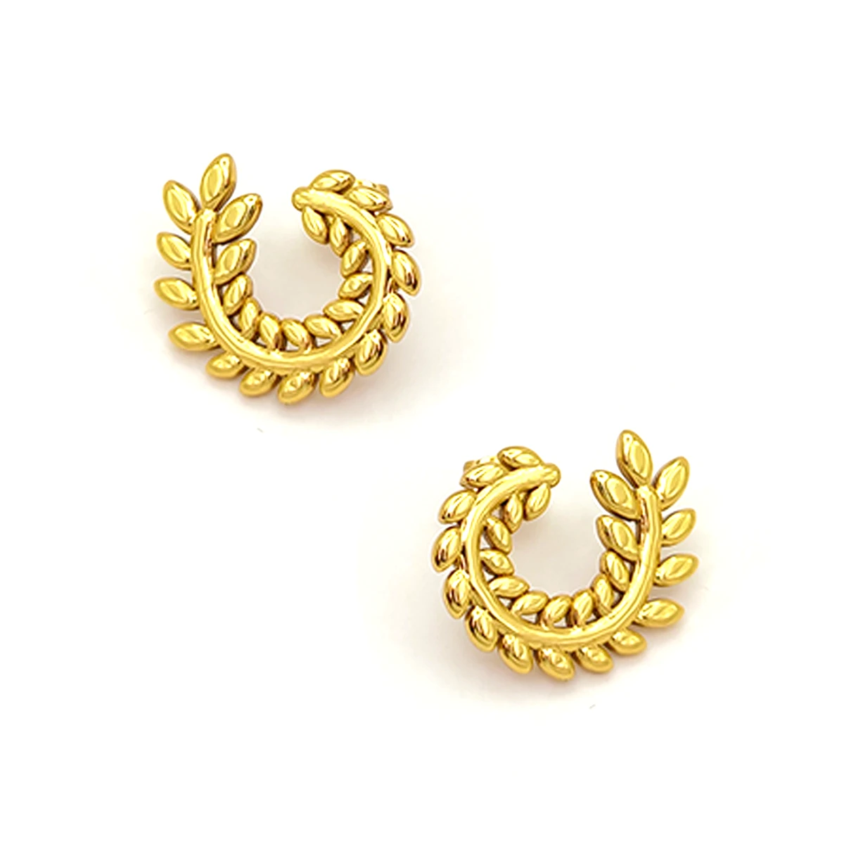 Aretes Acero Dorado Hojas Rama de Olivo en C Elegante (2)