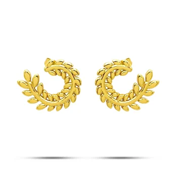 Aretes Acero Dorado Hojas Rama de Olivo en C Elegante