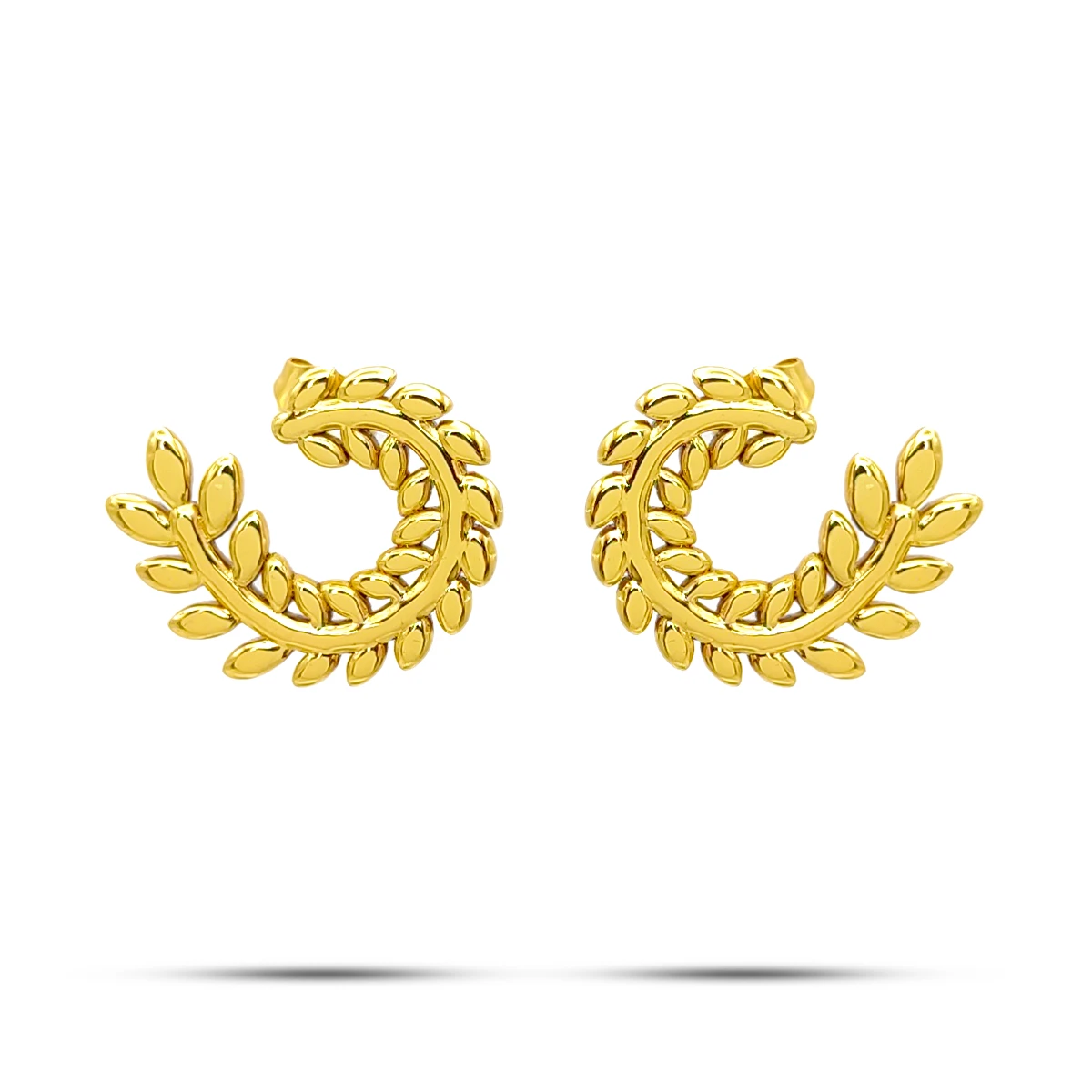 Aretes Acero Dorado Hojas Rama de Olivo en C Elegante