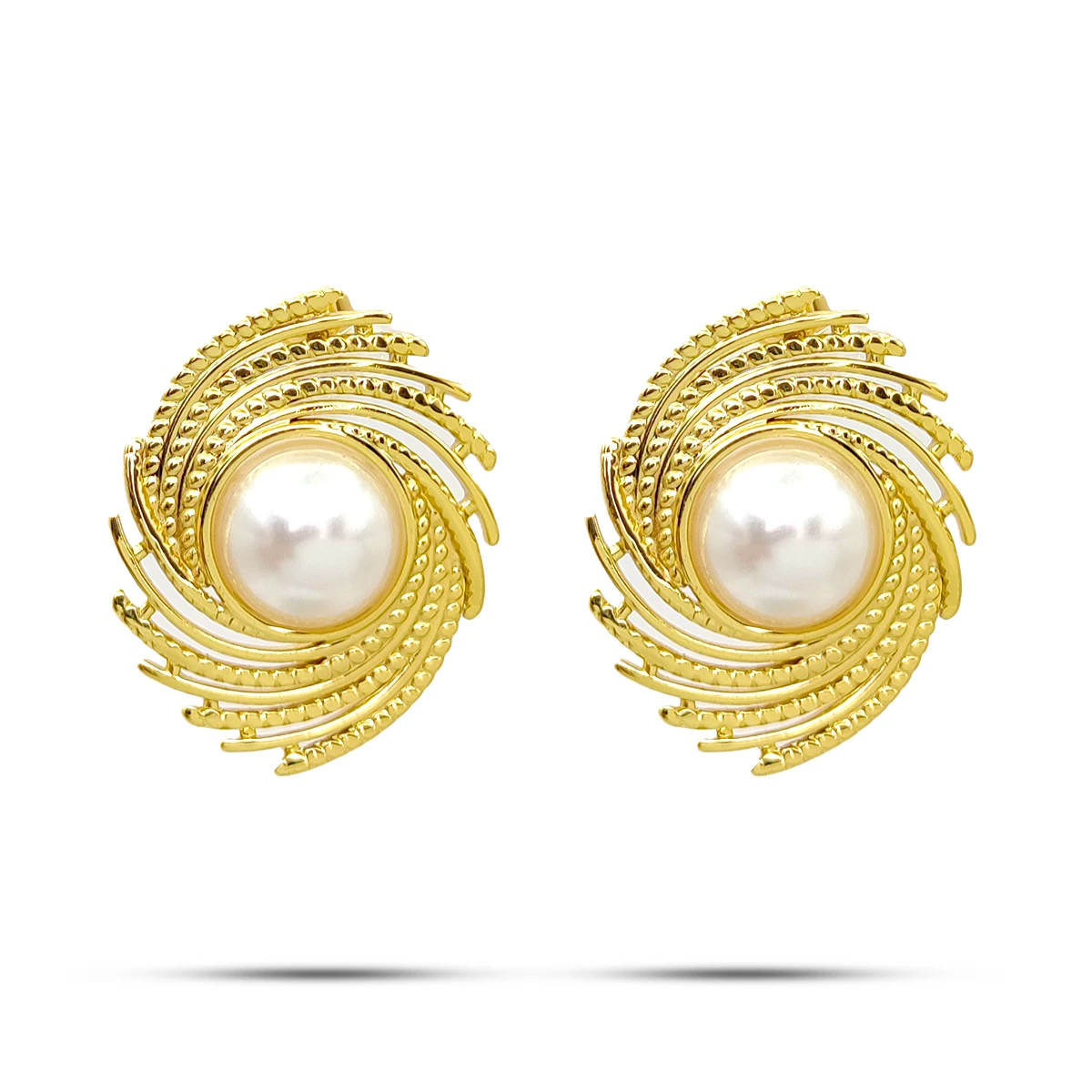 Aretes Acero Dorado Perla Remolino Espiral Elegante