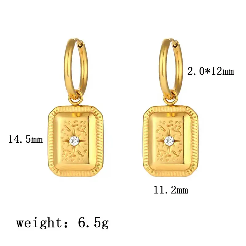 Set Joyería Acero Dorado Rectangular Martillado Estrella