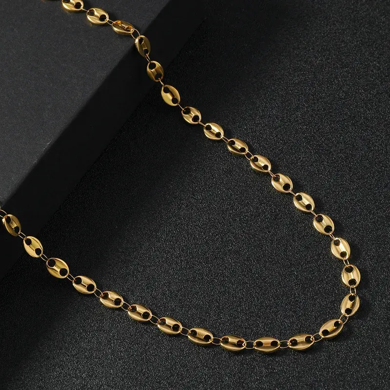 Cadena Acero Dorado Eslabón Barco Pulido Choker Moda