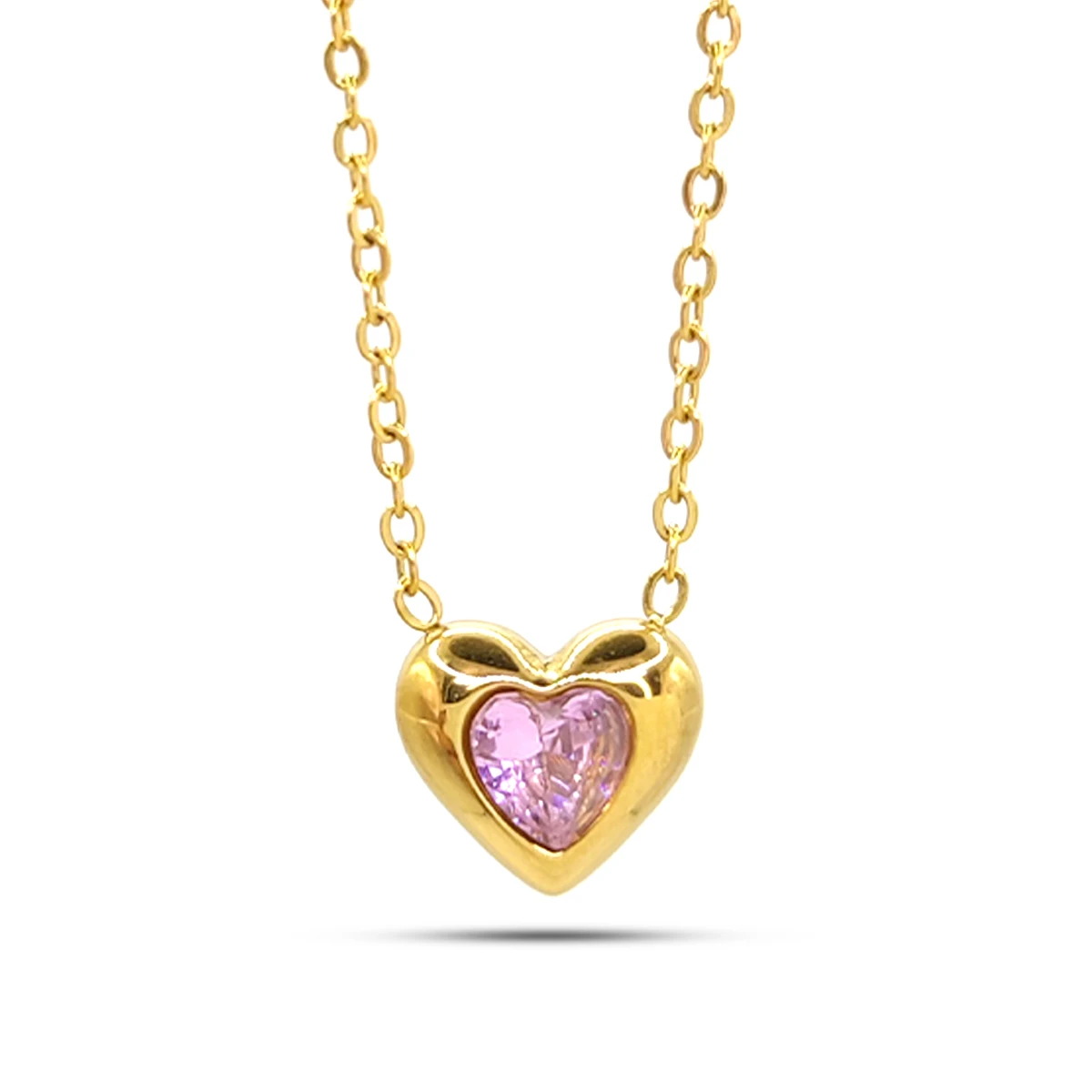 Collar Acero Dorado Corazón Cristal Rosa Amor Romántico