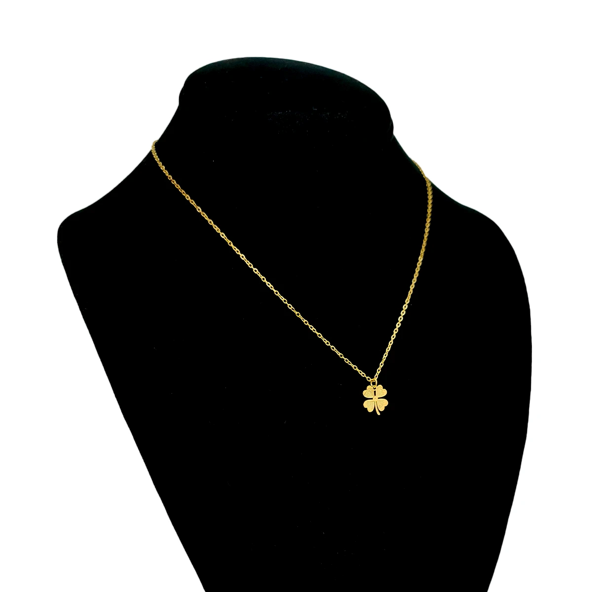 Collar Acero Dorado Trébol Pequeño Cuatro Hojas Suerte