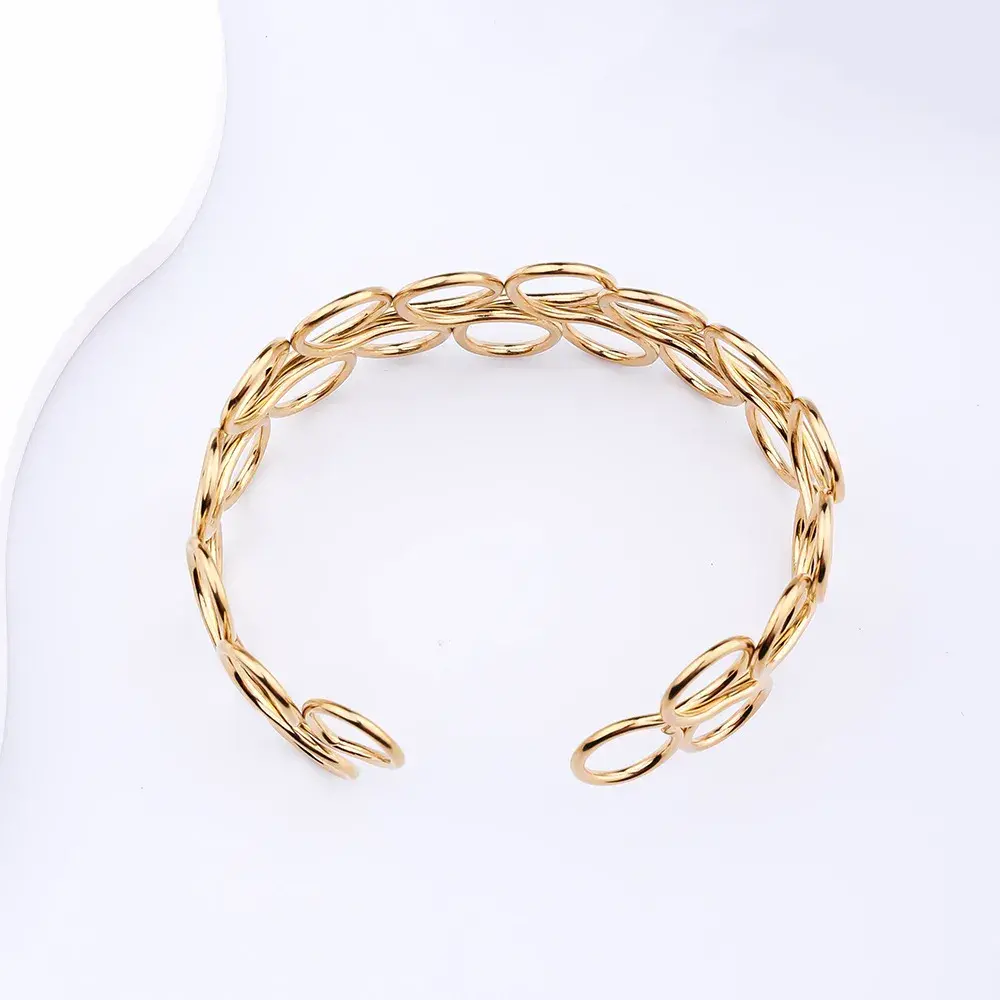 Pulsera Acero Dorado Brazalete Bucles Círculos Alambre (7)