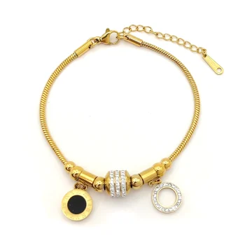 Pulsera Acero Dorado Cola de Rata Charms Circulos Cristal