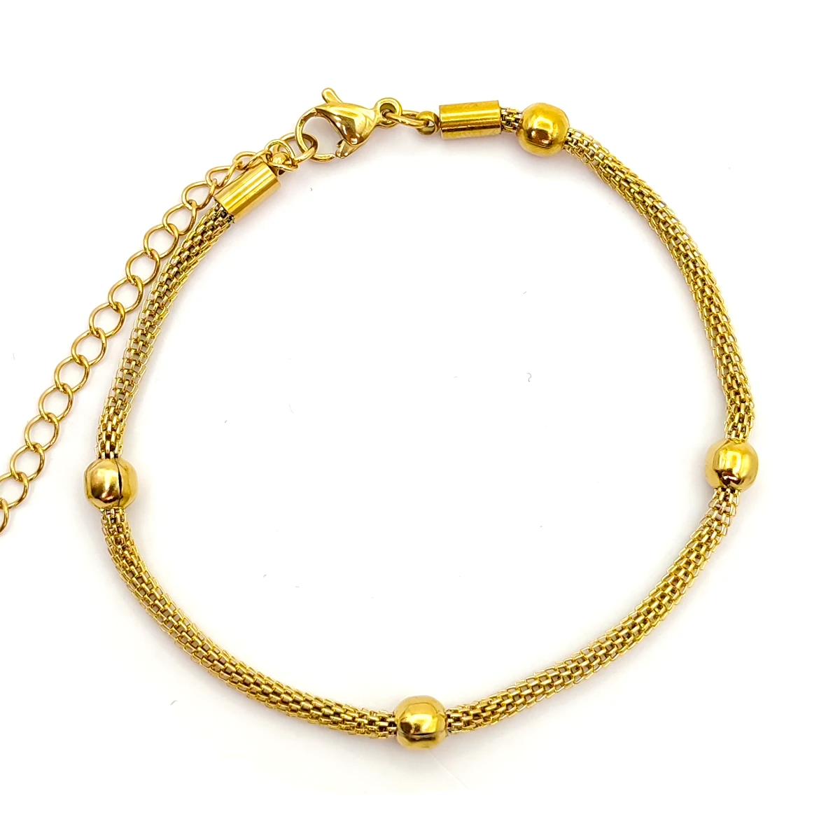 Pulsera Acero Dorado Malla Redonda Cuentas Balines