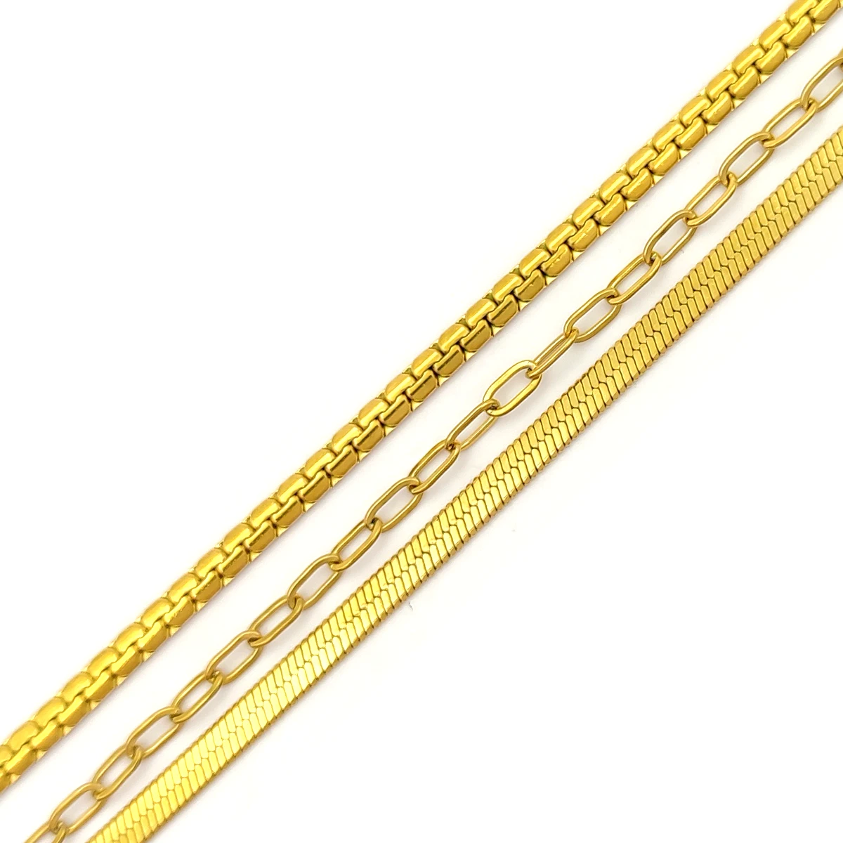 Pulsera Acero Dorado Triple Mixta Planchada Ovalada