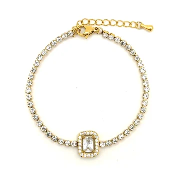 Pulsera Acero Dorado de Lujo Cristal Rectangular Brillo